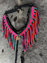 fringe breast collar hot pink,  black,turquoise, and orange  with a wither strap