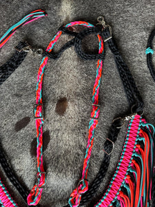 Fringe Breast Collar tack set hot pink, orange, black and turquoise