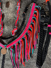 Fringe Breast Collar tack set hot pink, orange, black and turquoise