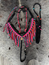 Fringe Breast Collar tack set hot pink, orange, black and turquoise