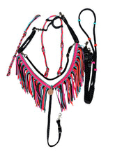 Fringe Breast Collar tack set pink,  orange, black and turquoise