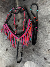 Fringe Breast Collar tack set hot pink, orange, black and turquoise