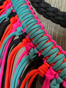 Fringe Breast Collar tack set hot pink, orange, black and turquoise