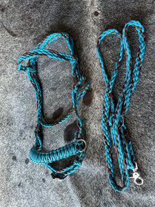 bitless fringe Tack set neon turquoise and brown.