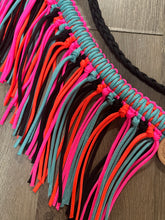 fringe breast collar hot pink,  black,turquoise, and orange  with a wither strap