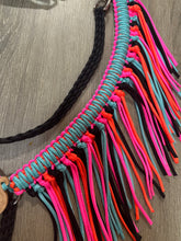 fringe breast collar hot pink,  black,turquoise, and orange  with a wither strap