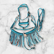 bitless fringe Tack set neon turquoise and brown.