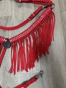 Red fringe breast collar with wither strap