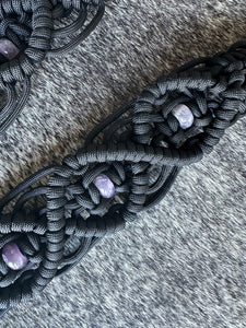 8' Fancy  braided loop reins black with amethyst