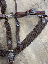 Mule tape horse tack set with breast collar and one ear headstall with conchos and Jeremiah Watt buckles