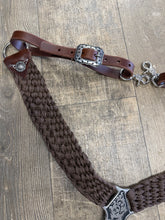 horse breast collar mule tape in brown with leather tugs conchos and Jeremiah Watt hardware