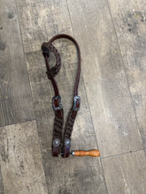 One ear mule tape and leather bridle with conchos and Jeremiah Watt hardware