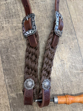 One ear mule tape and leather bridle with conchos and Jeremiah Watt hardware