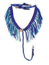 Purple and turquoise fringe breast collar