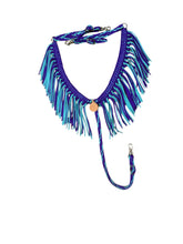 Purple and turquoise fringe breast collar