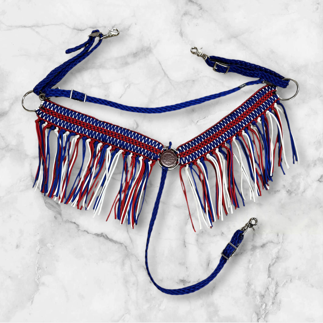 Red white and Blue Wide fringe breast collar