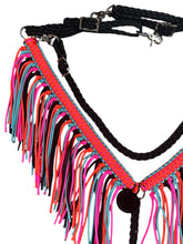 Turquoise, pink, orange and Black fringe breast collar with wither strap