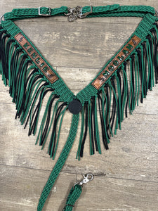 Personalized leather and paracord fringe breast collar  horse tack