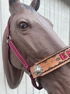 PERSONALIZED burgundy nylon horse halter