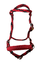 complete bitless bridle side pull red and black with flat reins …pony, Cob, Horse or Draft horse size (you pick your size)