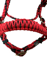 complete bitless bridle side pull red and black with flat reins …pony, Cob, Horse or Draft horse size (you pick your size)