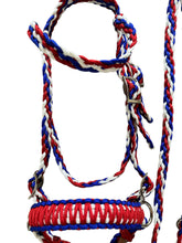 complete bitless bridle side pull with reins red white and blue …pony, Cob, Horse or Draft horse size (you pick your size)