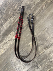 Leather laced barrel reins loop reins brown harness leather