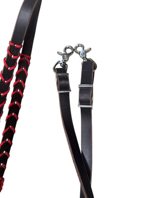 Leather laced barrel reins loop reins brown harness leather