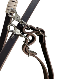 Leather laced barrel reins loop reins brown harness leather