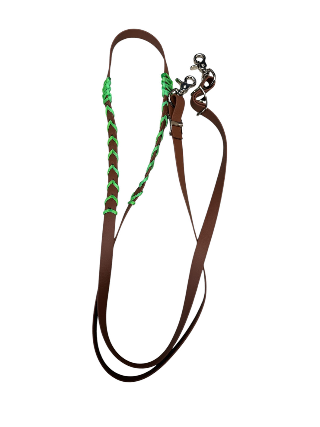 Sale  7.5’ reins beta Biothane and neon green grip knots