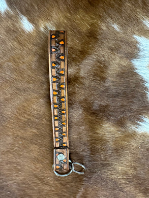hand tooled and painted key chain wristlet