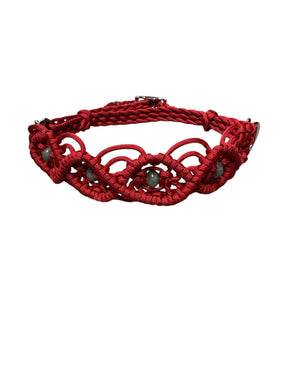 Beaded Macrame side pull hackamore attachment red with laboradite  , all sizes.