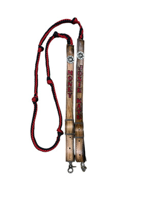 Personalized Barrel Reins leather and paracord , Round with grip knots...You choose color and length.