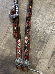 Personalized Four aces Hand painted and tooled  leather Headstall horse size