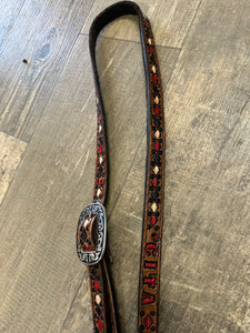 Personalized Four aces Hand painted and tooled  leather Headstall horse size