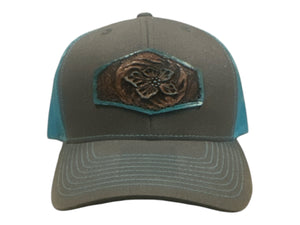 Turquoise blue tooled and painted ball cap