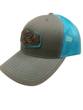 Turquoise blue tooled and painted ball cap