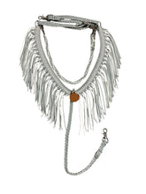 Silver and white fringe breast collar with wither strap and matching round reins