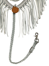 Silver and white fringe breast collar with wither strap and matching round reins