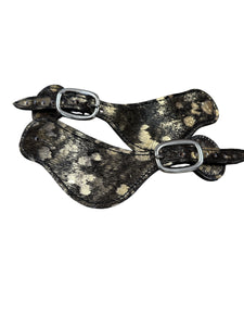 Cowhide hair on spur straps black and gold