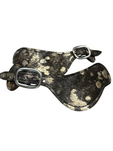 Cowhide hair on spur straps black and gold