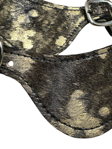 Cowhide hair on spur straps black and gold