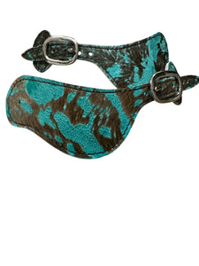 Teal Cowhide hair on spur straps