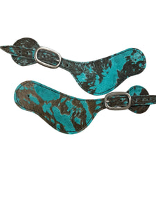 Teal Cowhide hair on spur straps