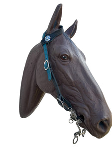 Butter soft black and turquoise leather one ear  Headstall with quick change buckles horse size