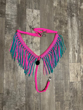 fringe breast collar hot pink and green turquoise