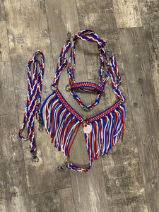 Red white and blue Pony Set-  with Bitless Bridle