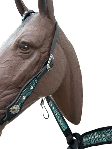 One ear headstall black and teal