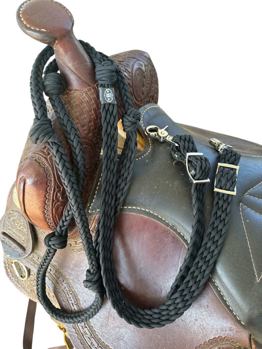 Black  Barrel Reins, Round with grip knots