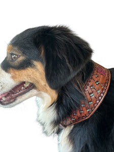 Hand tooled personalized leather dog collar cross basket weave